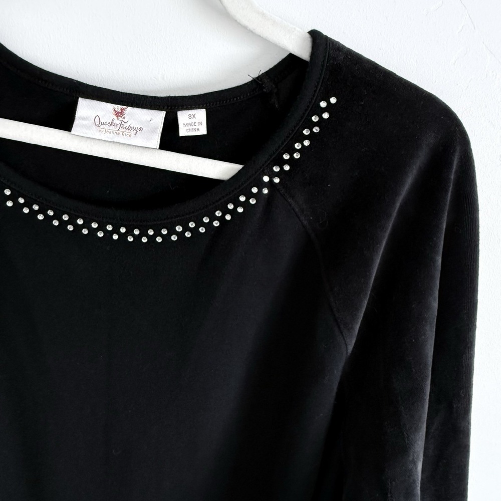 Quacker Factory Black Velvet Top Rhinestone Embellish Woman 3X Comfort Party